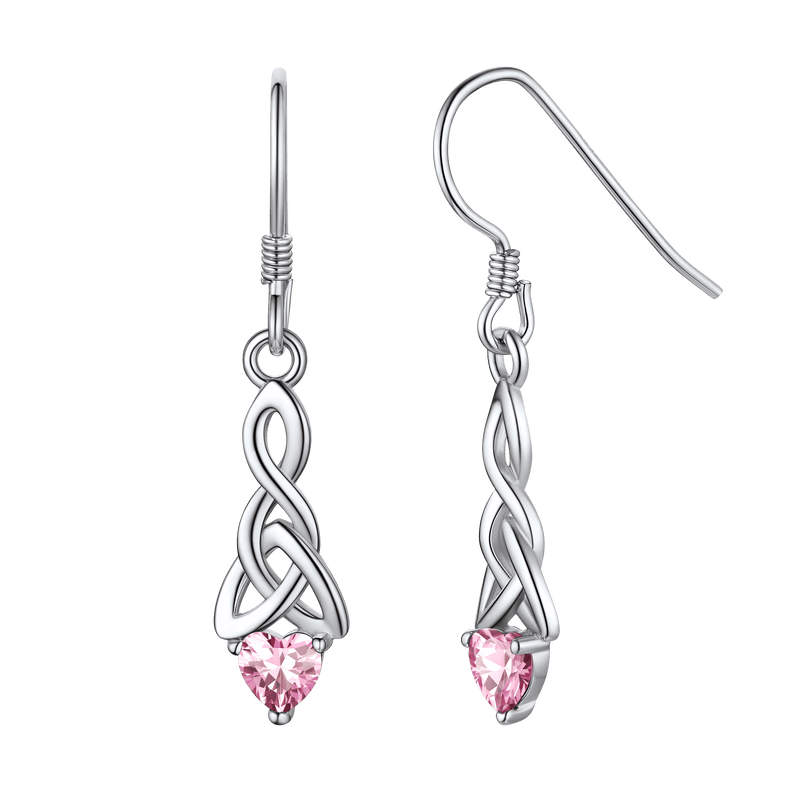 Sterling Silver Celtic Knot With Heart Birthstone Drop Earrings for