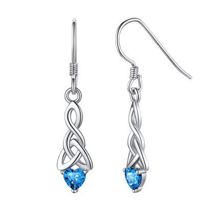 Sterling Silver Celtic Knot With Heart Birthstone Drop Earrings for