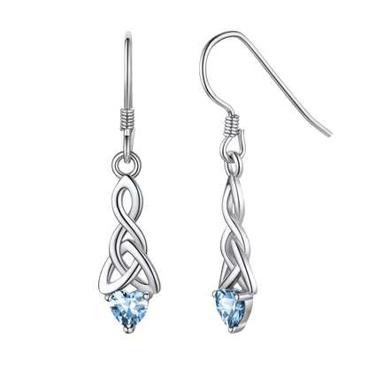 Sterling Silver Celtic Knot With Heart Birthstone Drop Earrings for