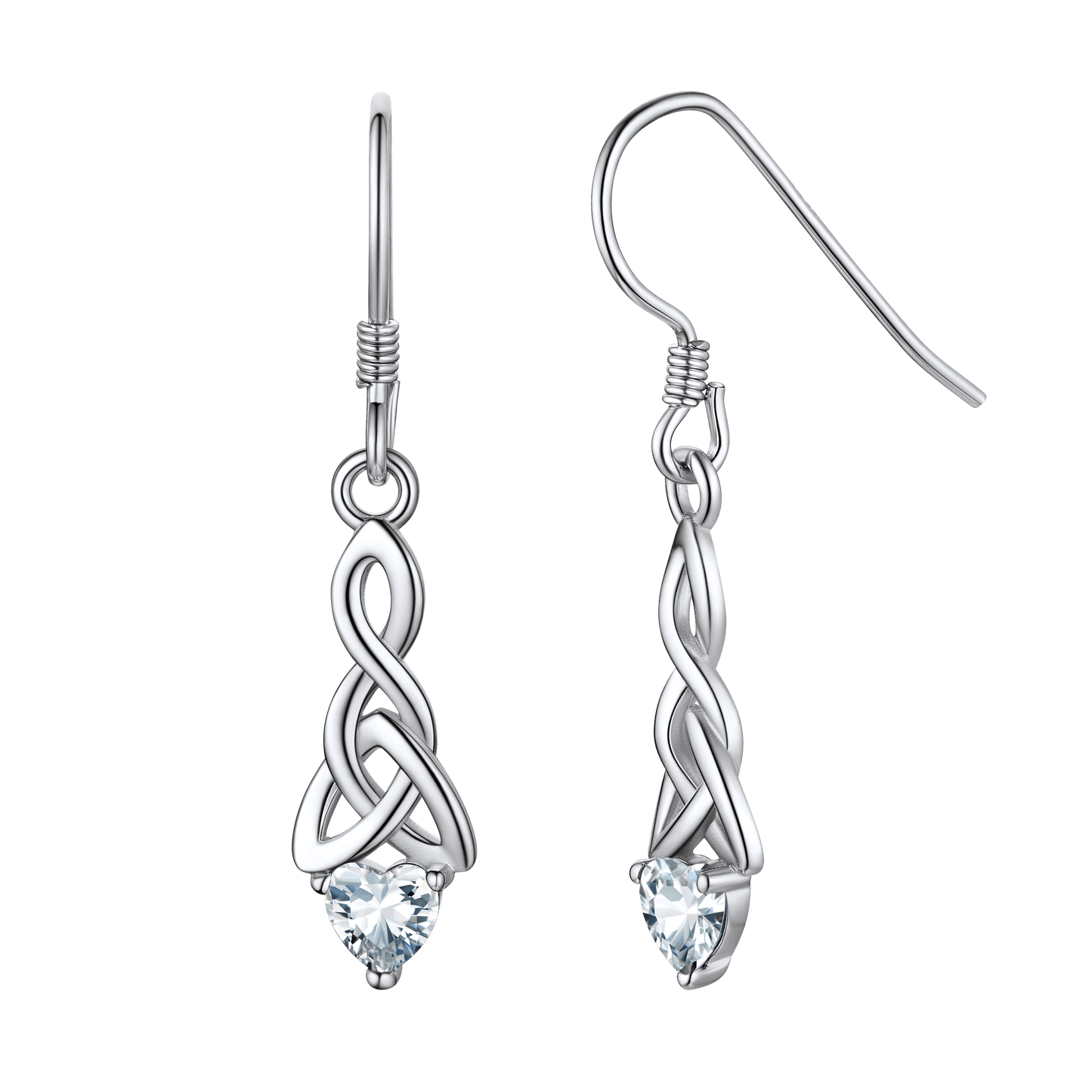 Sterling Silver Celtic Knot With Heart Birthstone Drop Earrings for