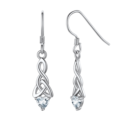 Sterling Silver Celtic Knot With Heart Birthstone Drop Earrings for