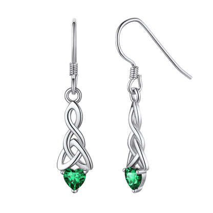 Sterling Silver Celtic Knot With Heart Birthstone Drop Earrings for