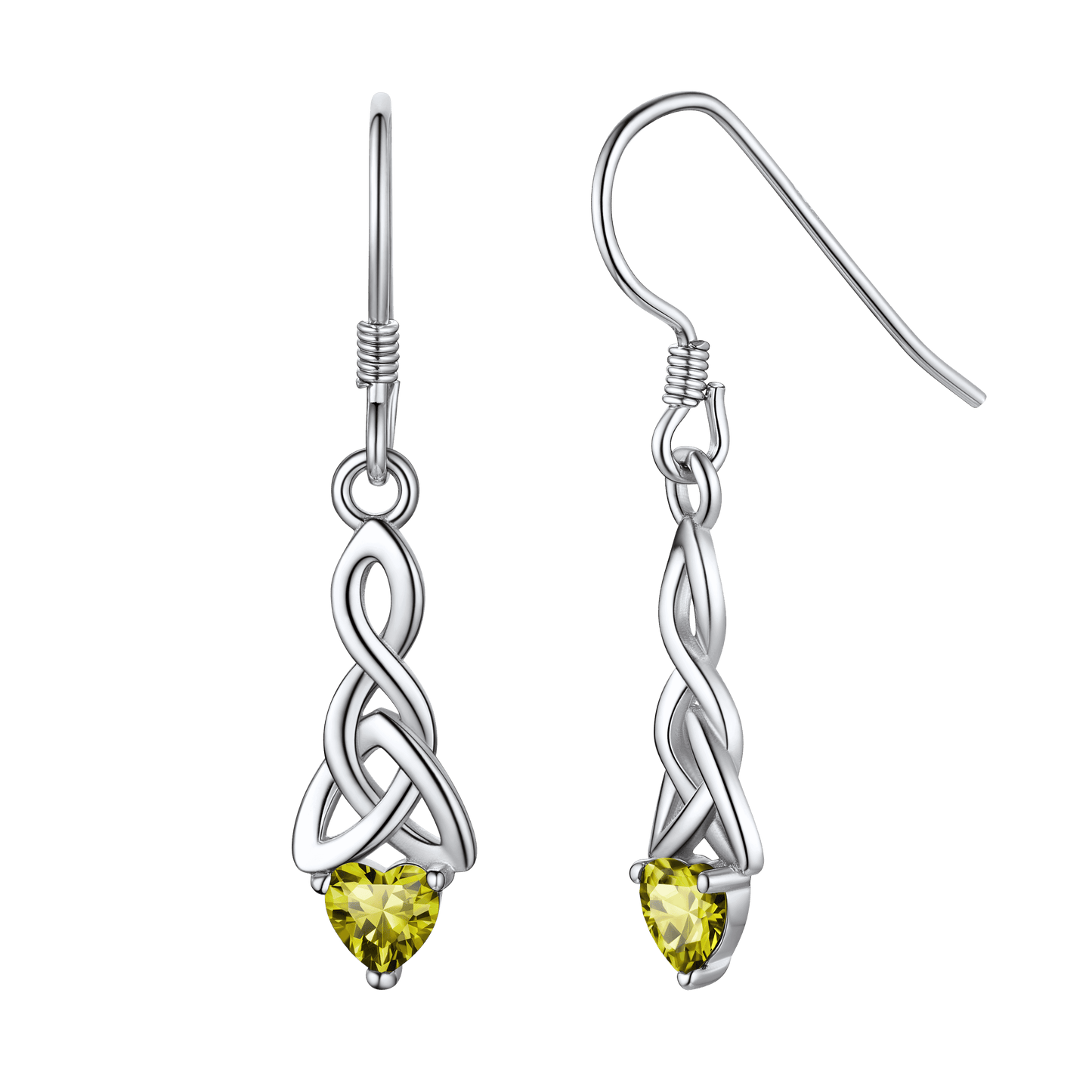 Sterling Silver Celtic Knot With Heart Birthstone Drop Earrings for