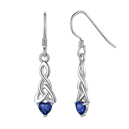 Sterling Silver Celtic Knot With Heart Birthstone Drop Earrings for