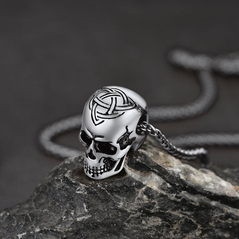 Gothic Celtic Skull Pendant Necklace for