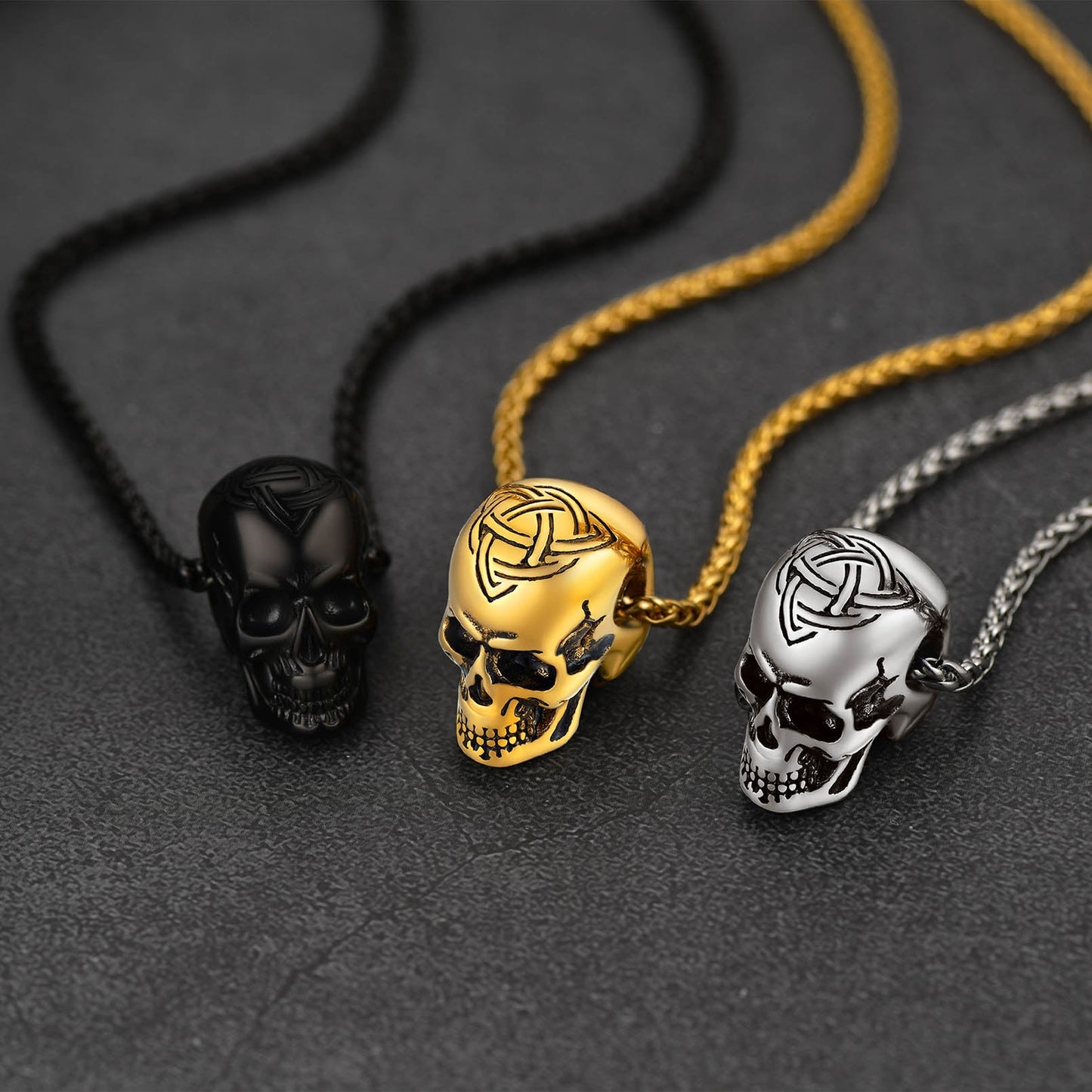 Gothic Celtic Skull Pendant Necklace for