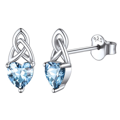 Sterling Silver Irish Celtic Knot Birthstone Stud Earrings for