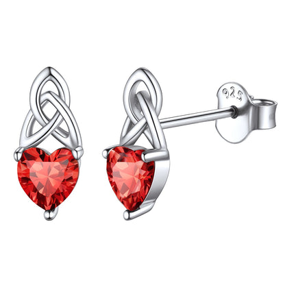 Sterling Silver Irish Celtic Knot Birthstone Stud Earrings for