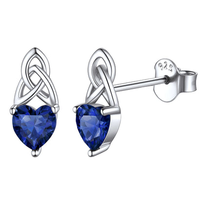 Sterling Silver Irish Celtic Knot Birthstone Stud Earrings for