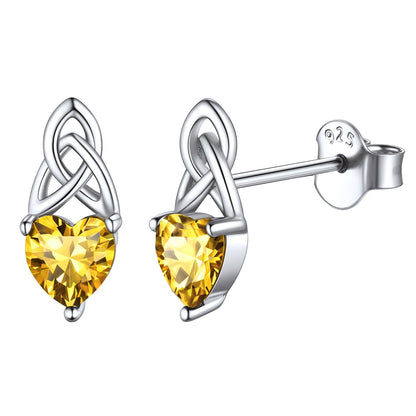 Sterling Silver Irish Celtic Knot Birthstone Stud Earrings for