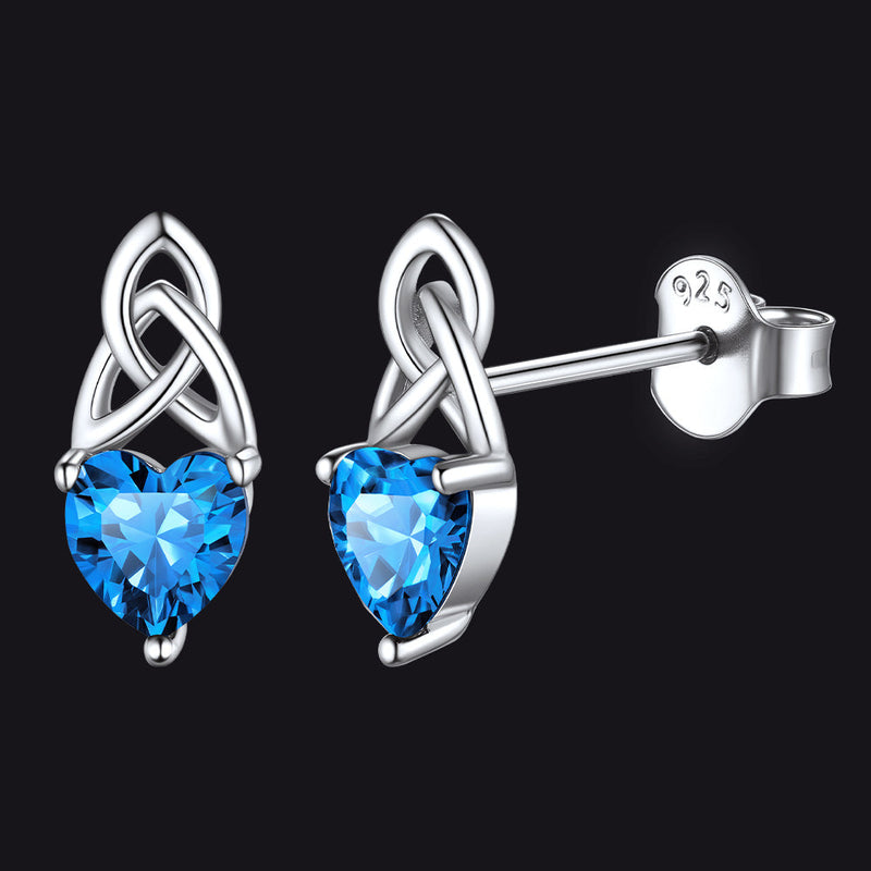 Sterling Silver Irish Celtic Knot Birthstone Stud Earrings for