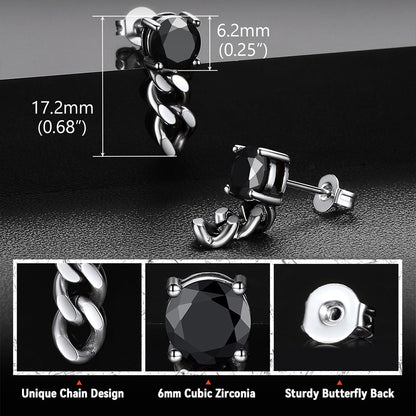 Black Cubic Zirconia Chain Link Dangle Stud Earrings for