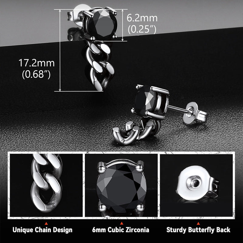 Black Cubic Zirconia Chain Link Dangle Stud Earrings for