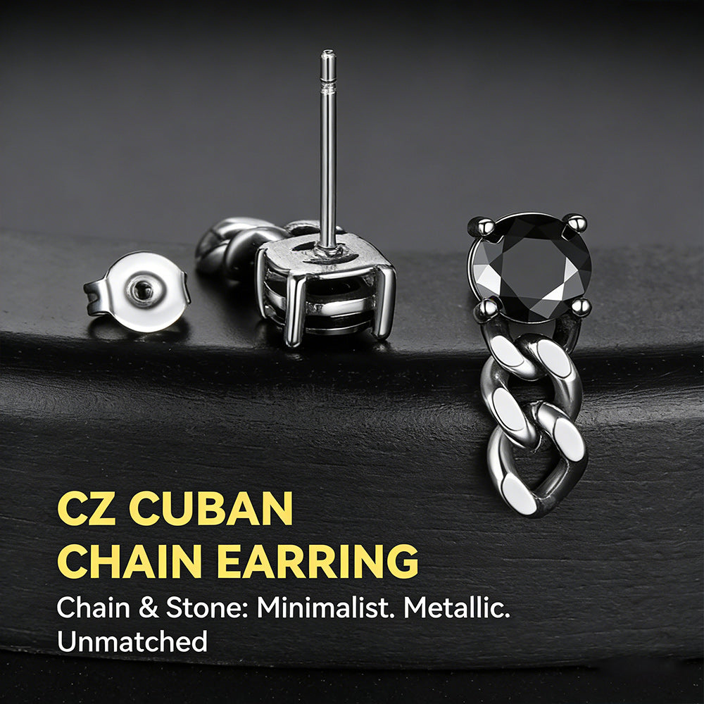 Black Cubic Zirconia Chain Link Dangle Stud Earrings for