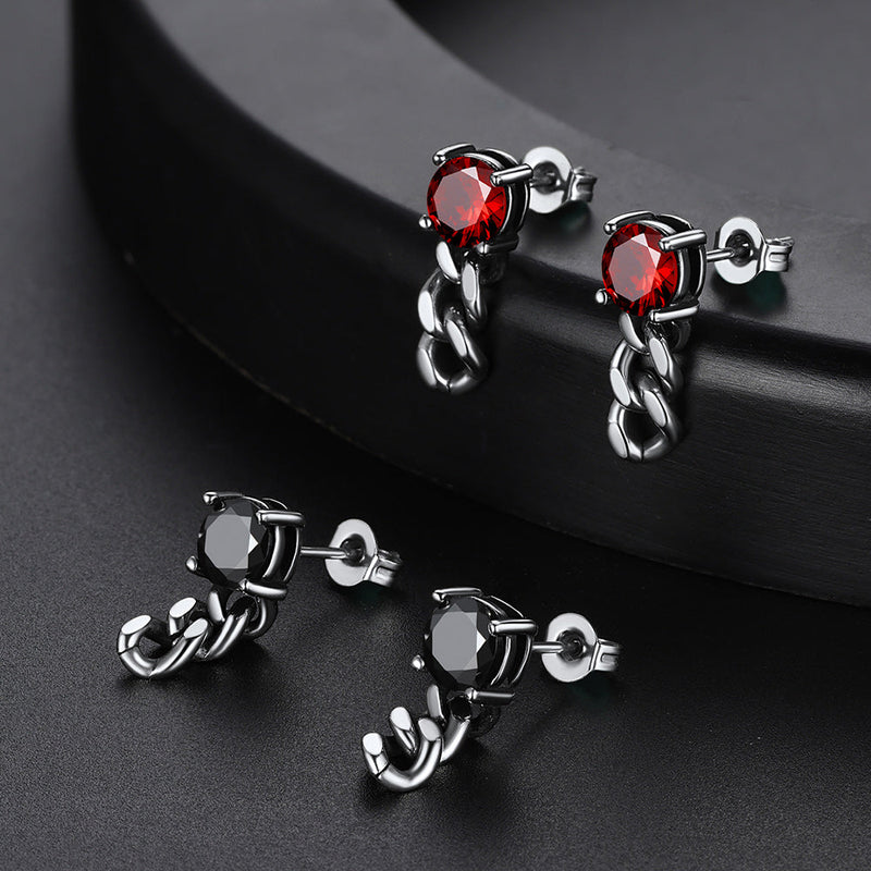 Black Cubic Zirconia Chain Link Dangle Stud Earrings for