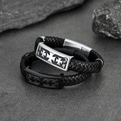 Christian Knights Templar Cross Leather Bracelet for