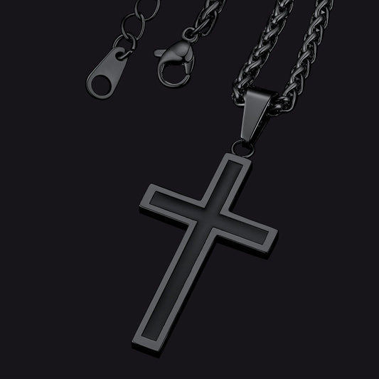 Christian Black Enamel Cross Necklace for