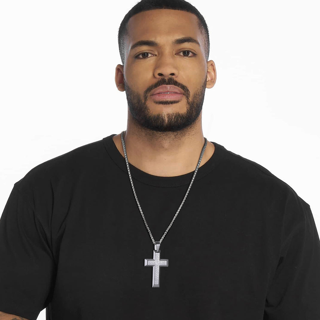 Christian Lord's Prayer Cross Necklace for