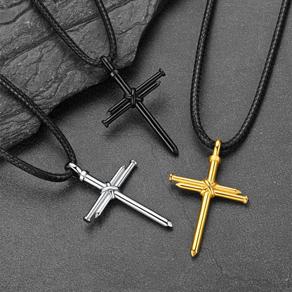 Christian Nail Cross Pendant Braided Leather Necklace for Dad Huasband