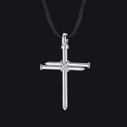 Christian Nail Cross Pendant Braided Leather Necklace for Dad Huasband