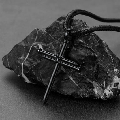 Christian Nail Cross Pendant Braided Leather Necklace for Dad Huasband