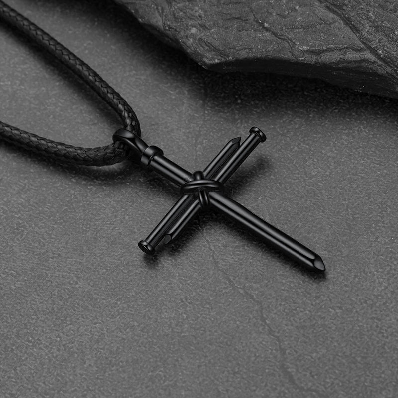 Christian Nail Cross Pendant Braided Leather Necklace for Dad Huasband