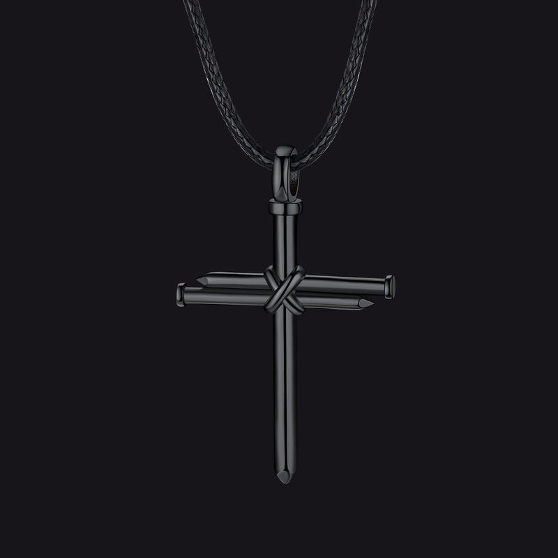 Christian Nail Cross Pendant Braided Leather Necklace for Dad Huasband
