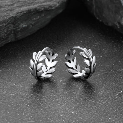 Sterling Silver Small Leaf Hoop Huggie Earrings for