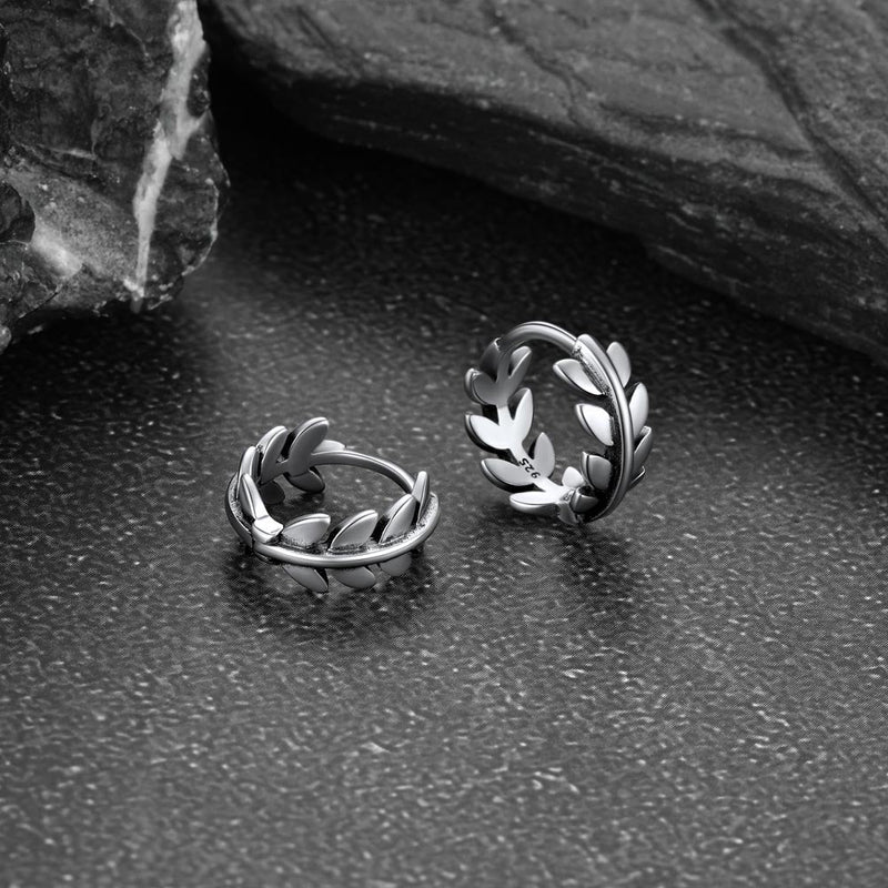 Sterling Silver Small Leaf Hoop Huggie Earrings for