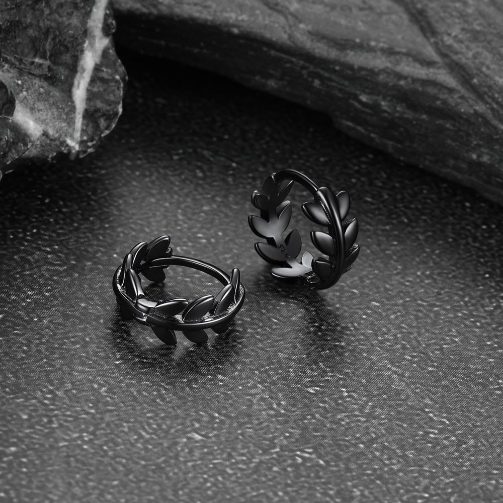 Sterling Silver Small Leaf Hoop Huggie Earrings for