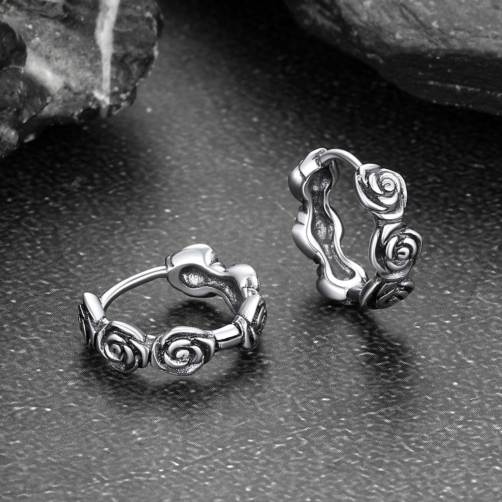 Flash Sterling Silver Chunky Rose Hoop Huggie Earrings for