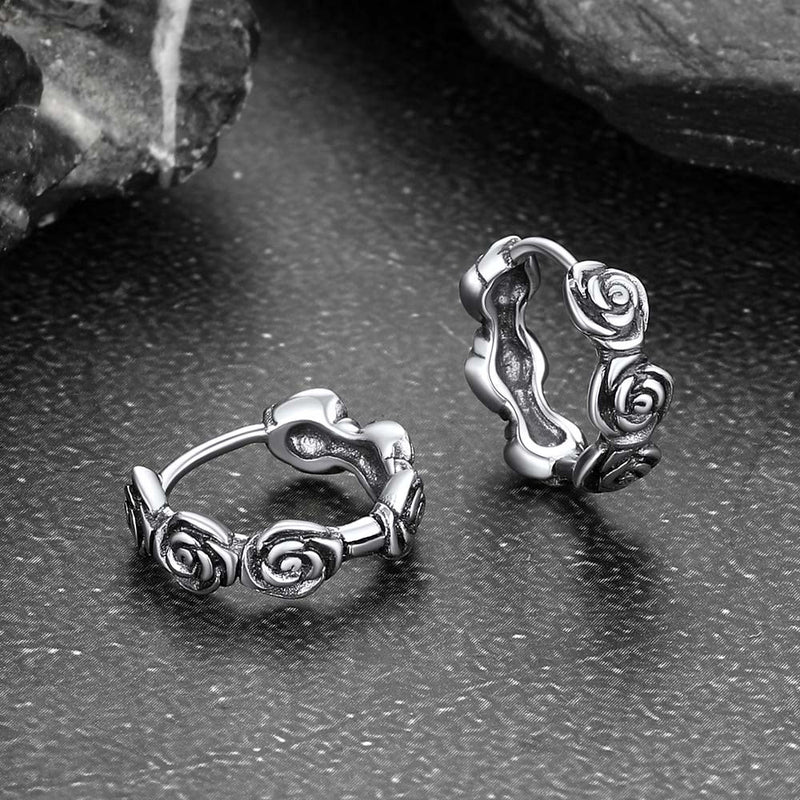 Flash Sterling Silver Chunky Rose Hoop Huggie Earrings for