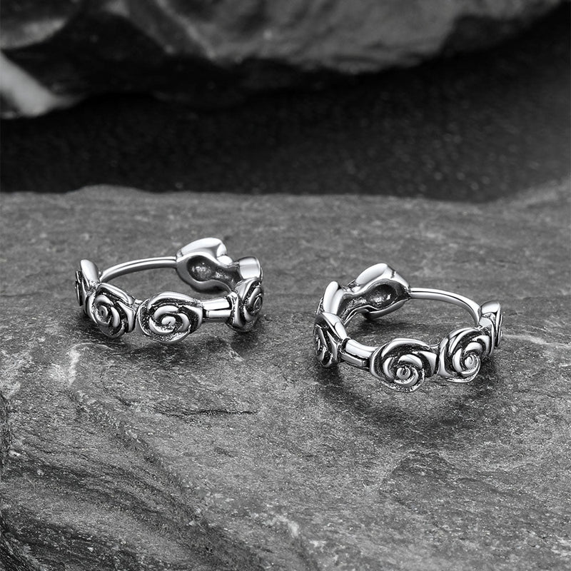 Flash Sterling Silver Chunky Rose Hoop Huggie Earrings for
