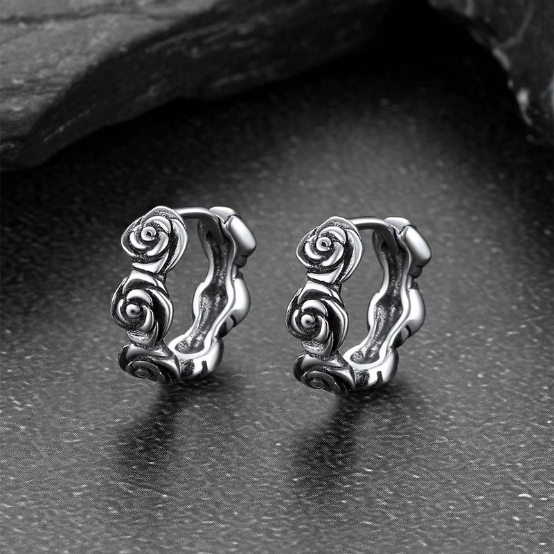 Flash Sterling Silver Chunky Rose Hoop Huggie Earrings for