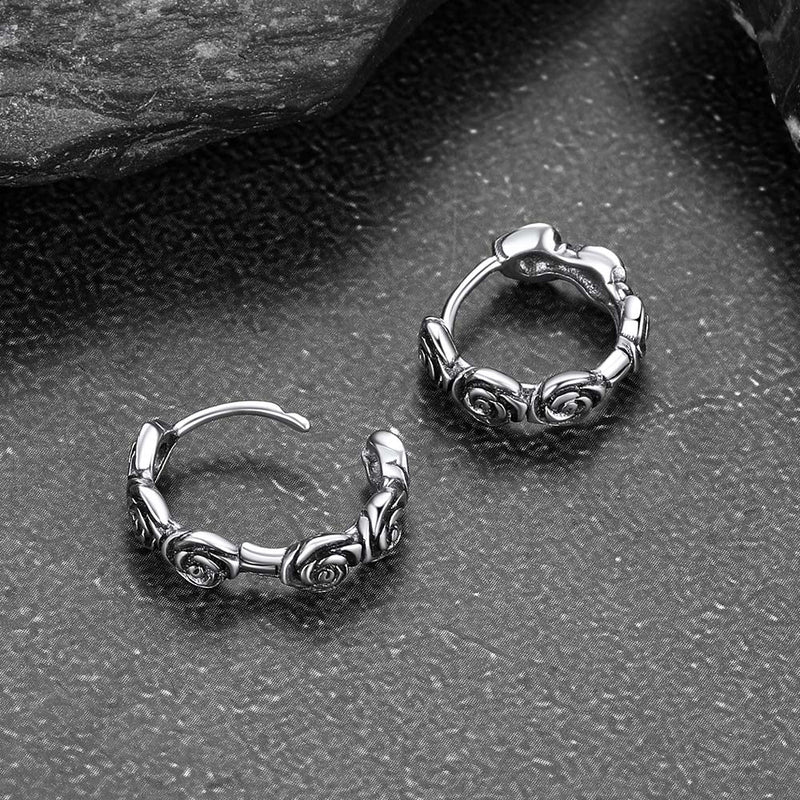 Flash Sterling Silver Chunky Rose Hoop Huggie Earrings for