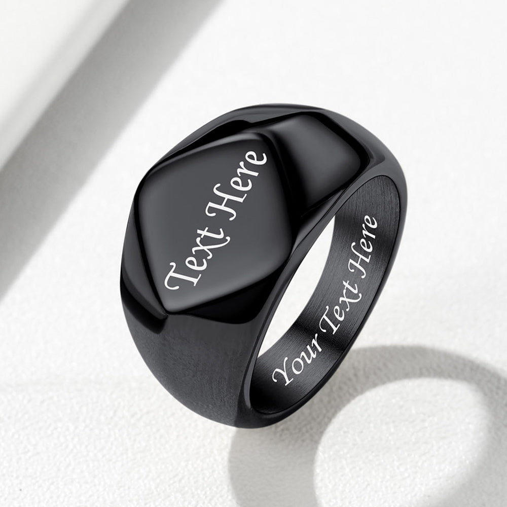 Custom Text Chunky Thick Heavy Signet Ring Gift for Dad