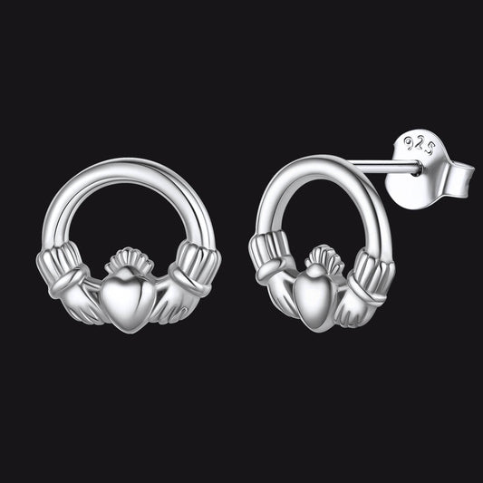 Sterling Silver Irish Celtic Claddagh Stud Earrings for