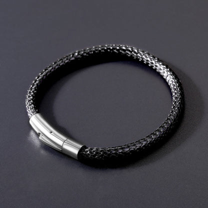Clasp Braided Genuine Leather Bracelet for