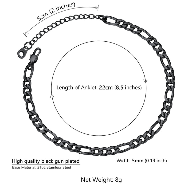 5mm Classic Figaro Link Anklet Bracelet for