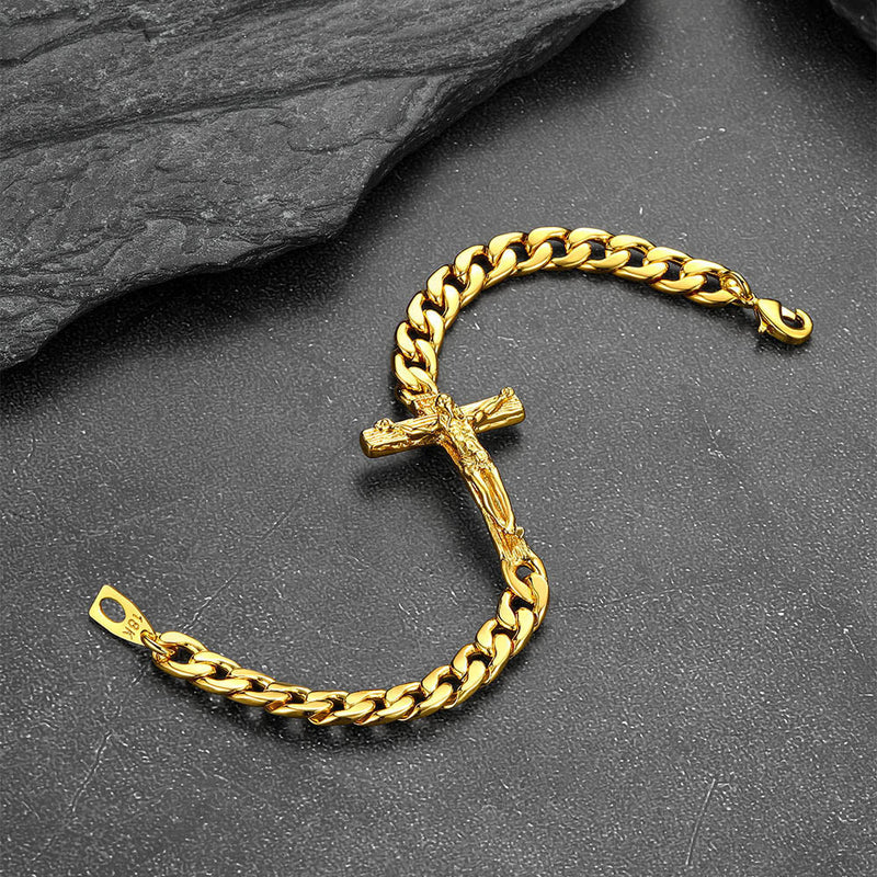 Christian Cross Cuban Chain Bracelet Gift for My Son Grandson