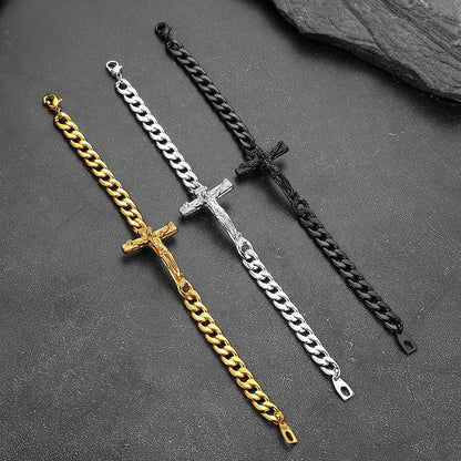 Christian Cross Cuban Chain Bracelet Gift for My Son Grandson