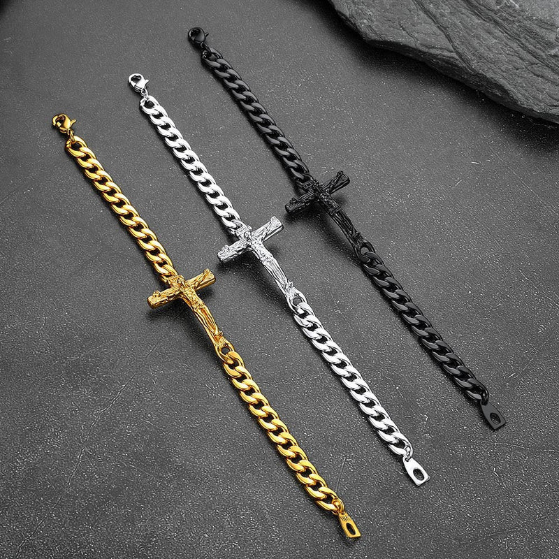 Christian Cross Cuban Chain Bracelet Gift for My Son Grandson