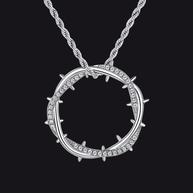 Christian Jesus Crown of Thorns Circle Pendant Necklace for