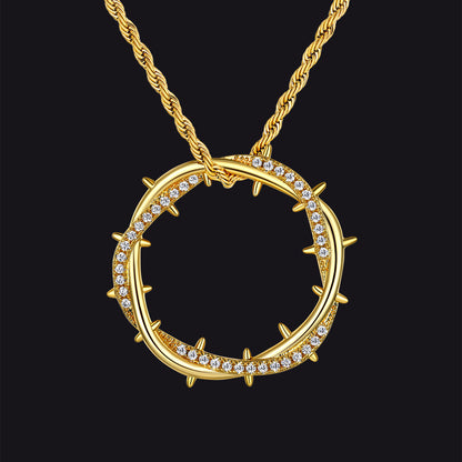 Christian Jesus Crown of Thorns Circle Pendant Necklace for