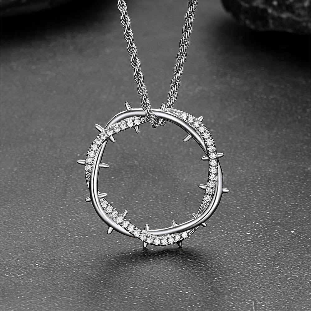 Christian Jesus Crown of Thorns Circle Pendant Necklace for