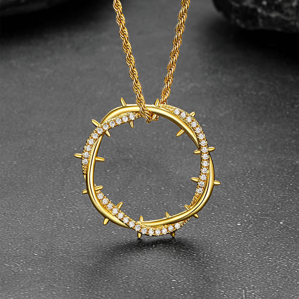 Christian Jesus Crown of Thorns Circle Pendant Necklace for
