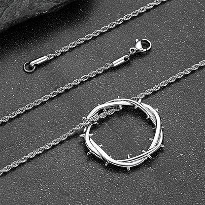 Christian Jesus Crown of Thorns Circle Pendant Necklace for