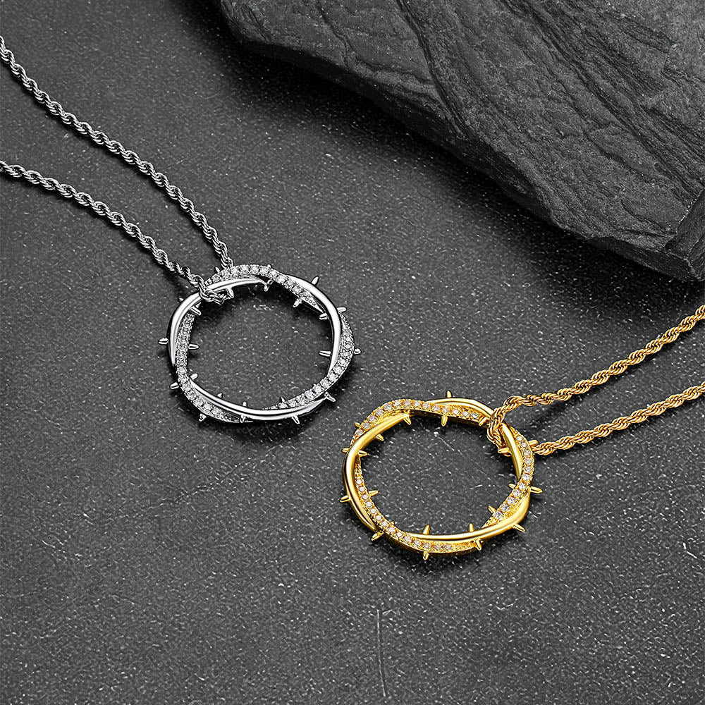 Christian Jesus Crown of Thorns Circle Pendant Necklace for