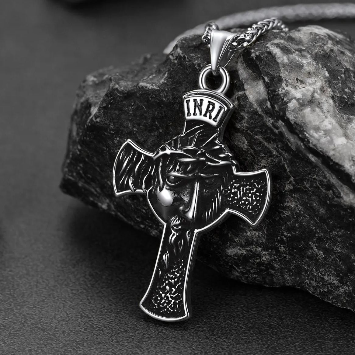 Flash Christian Christ Jesus Face Crucifix Cross Pendant Necklace
