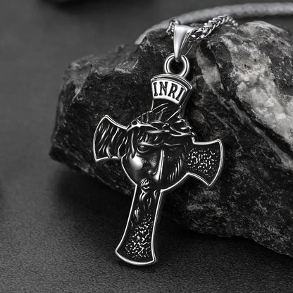 Flash Christian Christ Jesus Face Crucifix Cross Pendant Necklace